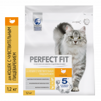 Perfect Fit корм для взрослых кошек всех пород, чувствительное пищеварение, индейка