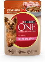 Влажный корм Purina ONE® Мини Контроль веса для взрослых собак мелких пород, с курицей, коричневым рисом и томатами в подливе