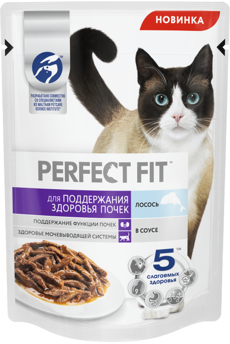 Perfect Fit влажный корм для кошек, для поддержания здоровья почек, с лососем в соусе 
