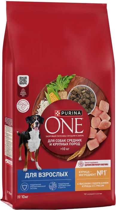 Сухой корм Purina ONE® для взрослых собак средних и крупных пород, с высоким содержанием курицы и рисом