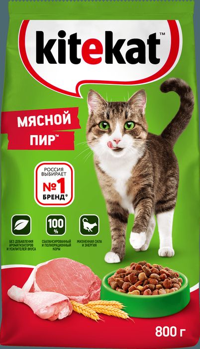 Kitekat корм для взрослых кошек, мясной пир