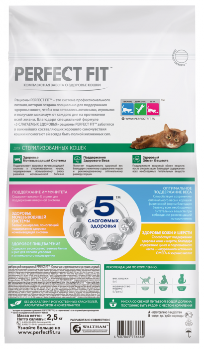Perfect Fit корм для взрослых стерилизованных кошек всех пород, курица