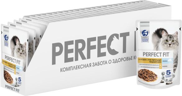Perfect Fit влажный корм для кошек с чувствительным пищеварением, с лососем в соусе