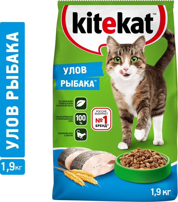 Kitekat корм для взрослых кошек, улов рыбака