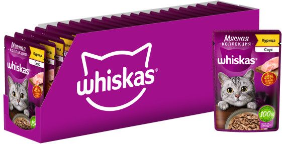 Whiskas влажный корм для кошек, мясная коллекция, курица в соусе