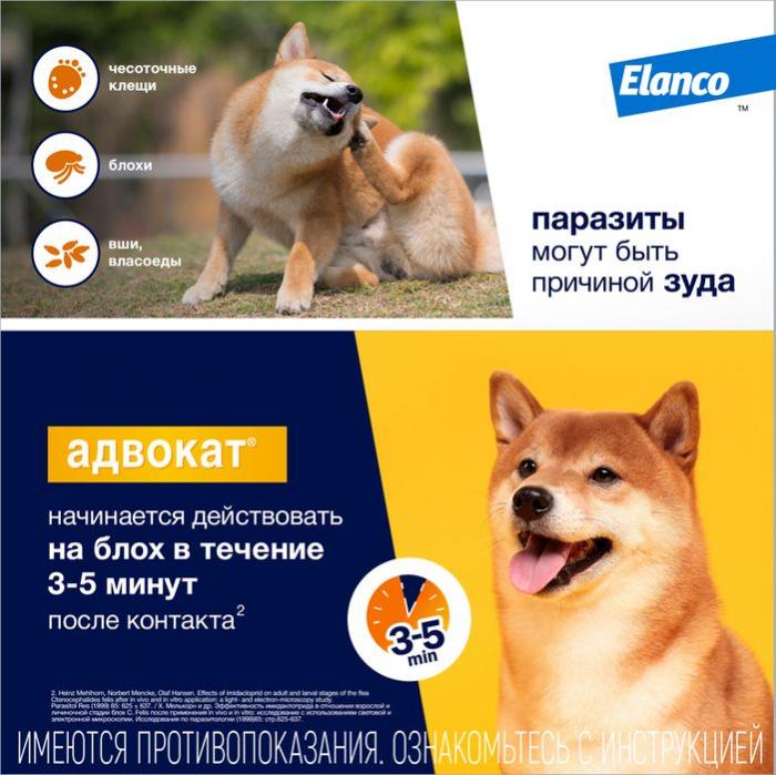 Elanco Адвокат капли для щенков и собак более 25 кг, от клещей, блох и гельминтов