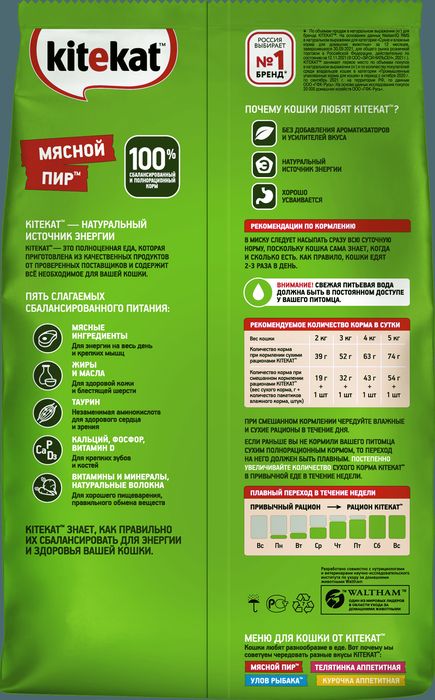 Kitekat корм для взрослых кошек, мясной пир