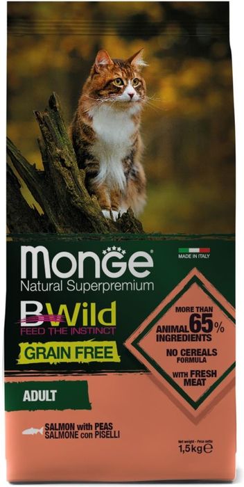 Monge Cat BWild GRAIN FREE сухой корм для взрослых кошек, беззерновой из лосося и гороха