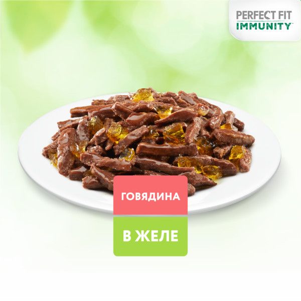Perfect Fit Immunity влажный корм для кошек, для поддержания иммунитета, с говядиной в желе, с добавлением семян льна