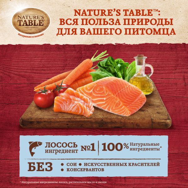 Nature`s Table Nature’s Table влажный корм для взрослых кошек всех пород, лосось в cоусе