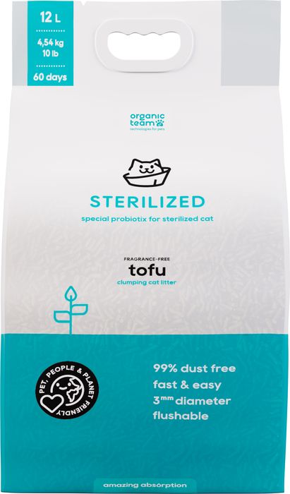 Organic team Tofu комкующийся наполнитель для кошачьего туалета, для стерилизованных кошек