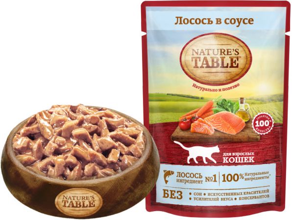 Nature`s Table Nature’s Table влажный корм для взрослых кошек всех пород, лосось в cоусе