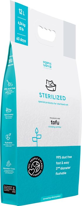 Organic team Tofu комкующийся наполнитель для кошачьего туалета, для стерилизованных кошек