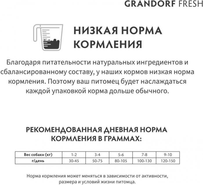 Grandorf Fresh корм для собак мелких пород, беззерновой, с живыми пробиотиками, свежее мясо индейки с бататом