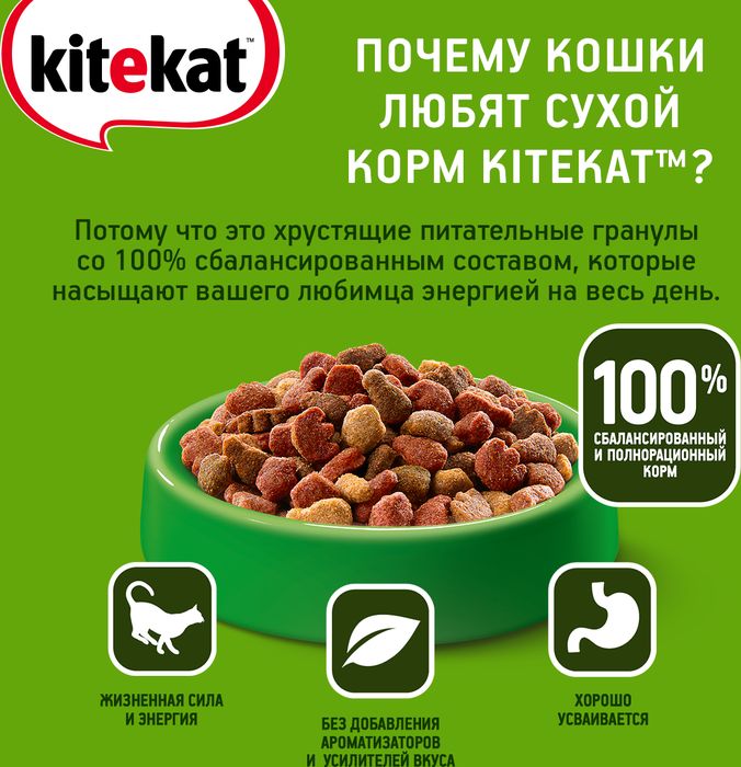Kitekat корм для взрослых кошек, мясной пир