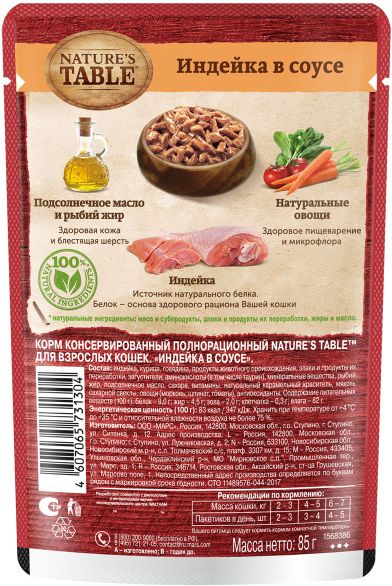 Nature`s Table Nature’s Table влажный корм для взрослых кошек всех пород, индейка в cоусе