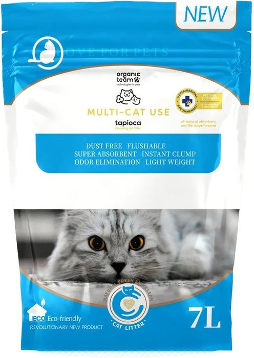 Organic team Multi-cat Use комкующийся наполнитель для кошачьего туалета для котят и кошек, из маниоки