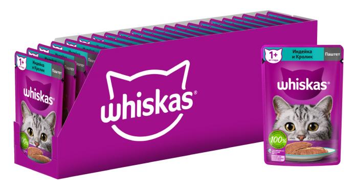 Whiskas влажный корм для кошек, паштет с индейкой и кроликом
