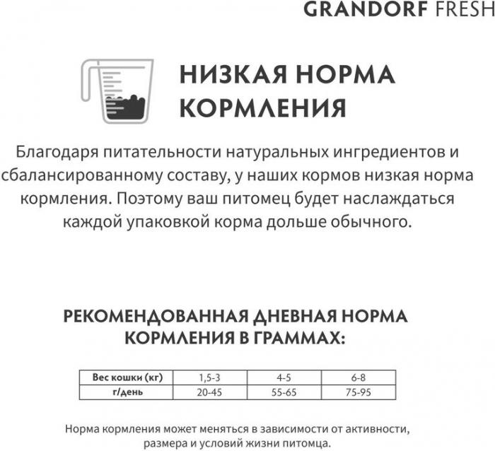 Grandorf Fresh корм для стерилизованных кошек, беззерновой, с живыми пробиотиками, свежее мясо ягненка с бататом