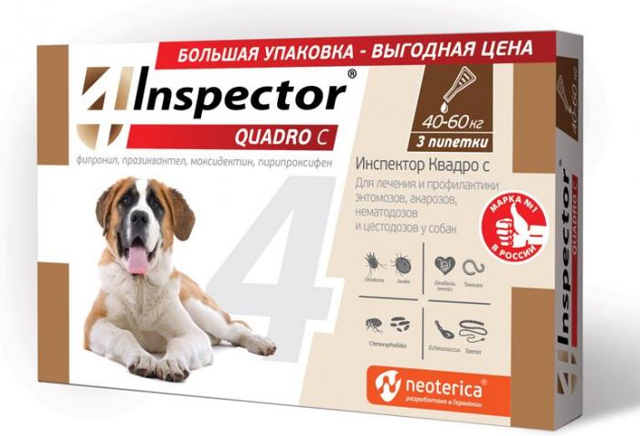Inspector Quadro C капли для собак весом 40-60 кг от внешних и внутренних паразитов