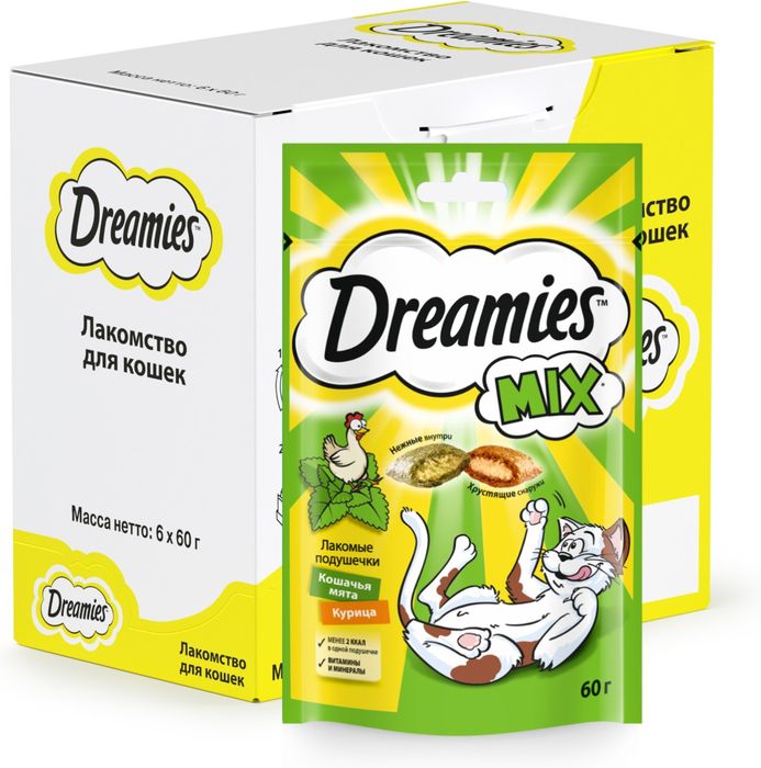 Dreamies Mix лакомство для кошек подушечки с курицей и мятой