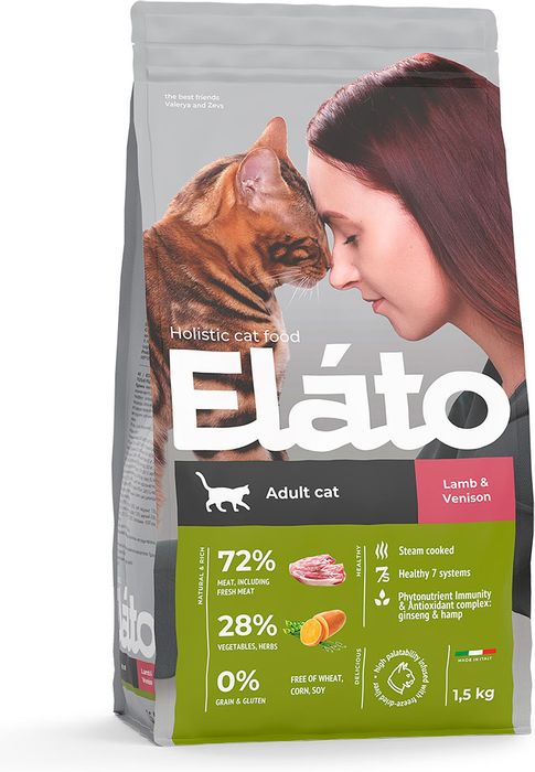 Elato Holistic корм для взрослых кошек, с ягненком и олениной