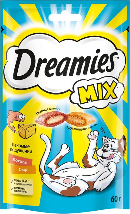 Dreamies Mix лакомство для кошек подушечки с лососем и сыром