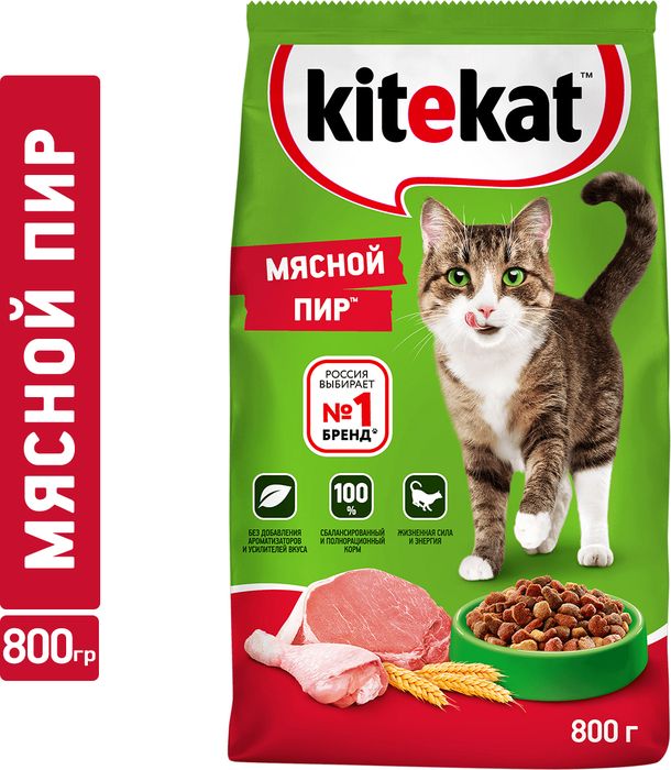 Kitekat корм для взрослых кошек, мясной пир