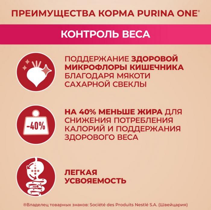 Сухой корм Purina ONE® МИНИ Здоровый вес для собак мелких пород, склонных к набору веса, с высоким содержанием индейки и с рисом