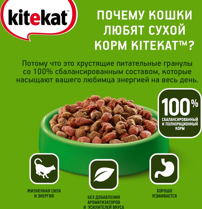 Kitekat корм для взрослых кошек, с аппетитной телятиной