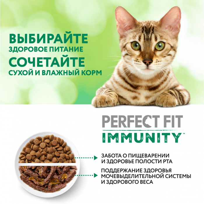 Perfect Fit Immunity влажный корм для кошек, для поддержания иммунитета, с говядиной в желе, с добавлением семян льна
