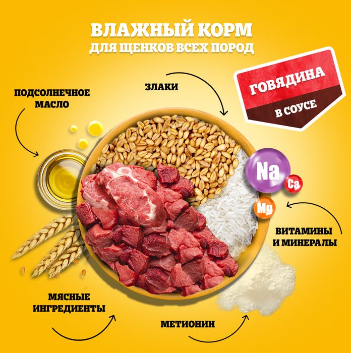 Pedigree влажный корм для щенков с говядиной в соусе