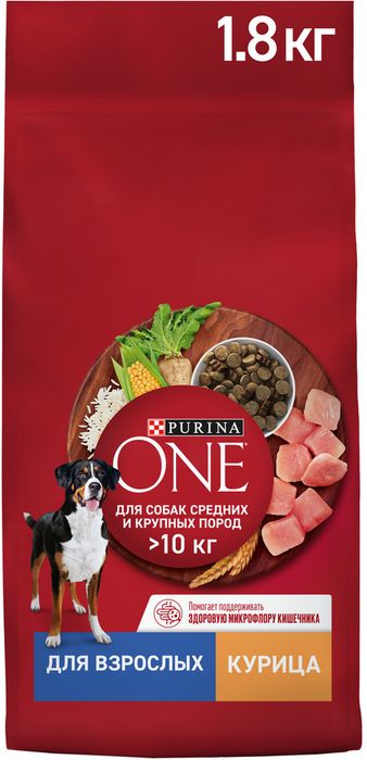 Сухой корм Purina ONE® для взрослых собак средних и крупных пород, с высоким содержанием курицы и рисом