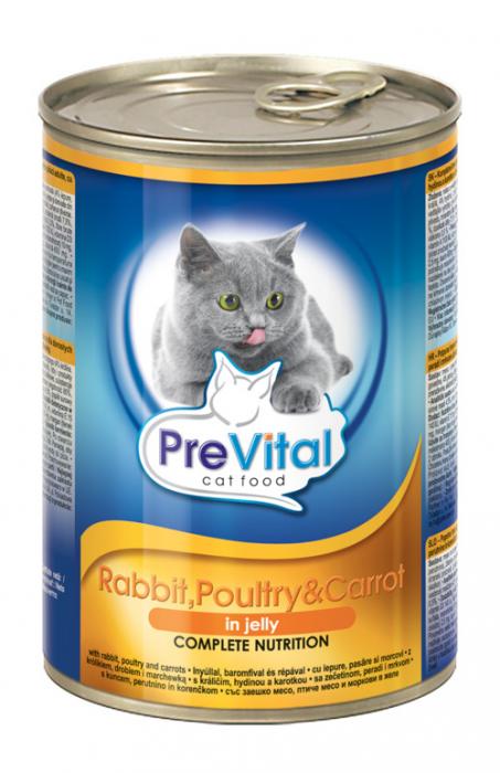 PreVital влажный корм для кошек кусочки в желе с кроликом, домашней птицей и морковью