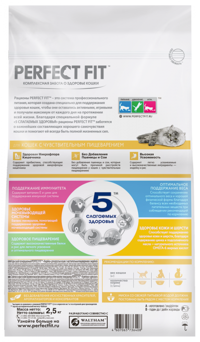 Perfect Fit корм для взрослых кошек всех пород, чувствительное пищеварение, индейка