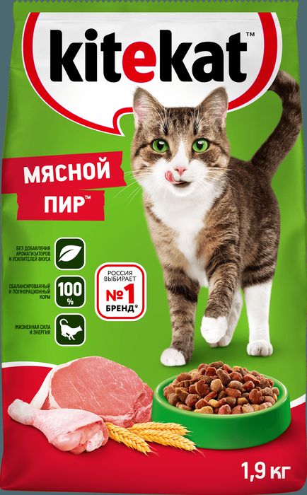 Kitekat корм для взрослых кошек, мясной пир