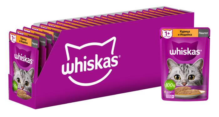 Whiskas влажный корм для кошек, паштет с курицей и индейкой