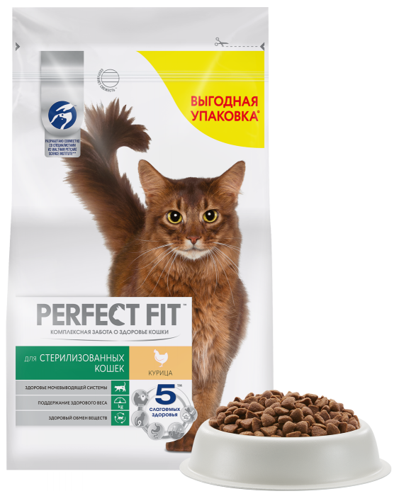 Perfect Fit корм для взрослых стерилизованных кошек всех пород, курица