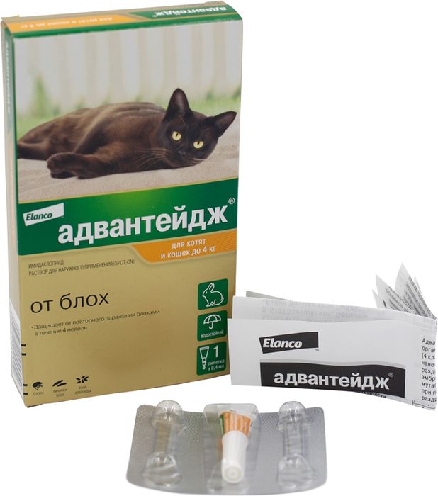 Elanco Адвантейдж капли на холку для котят и кошек до 4 кг, от блох, вшей, власоедов