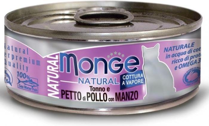 Monge Cat Natural консервы для кошек тунец с курицей и говядиной