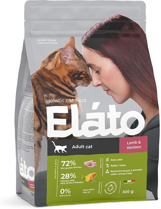 Elato Holistic корм для взрослых кошек, с ягненком и олениной