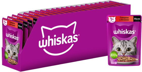 Whiskas влажный корм для кошек, желе с говядиной и ягненком