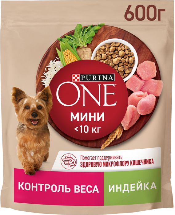 Сухой корм Purina ONE® МИНИ Здоровый вес для собак мелких пород, склонных к набору веса, с высоким содержанием индейки и с рисом
