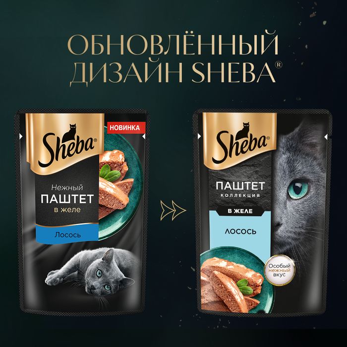 Sheba влажный корм для кошек, нежный паштет в желе, с лососем