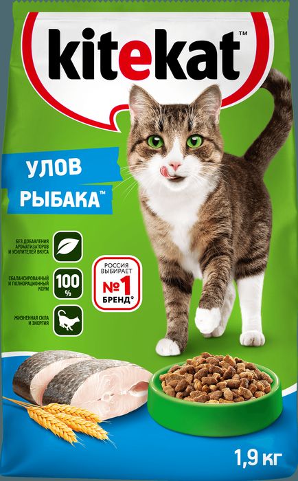 Kitekat корм для взрослых кошек, улов рыбака