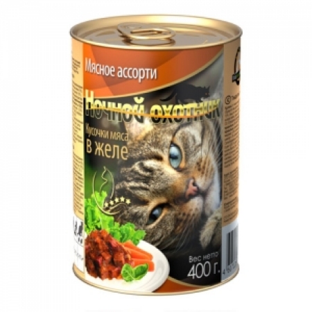 Ночной охотник Мясное ассорти влажный корм для кошек кусочки в желе
