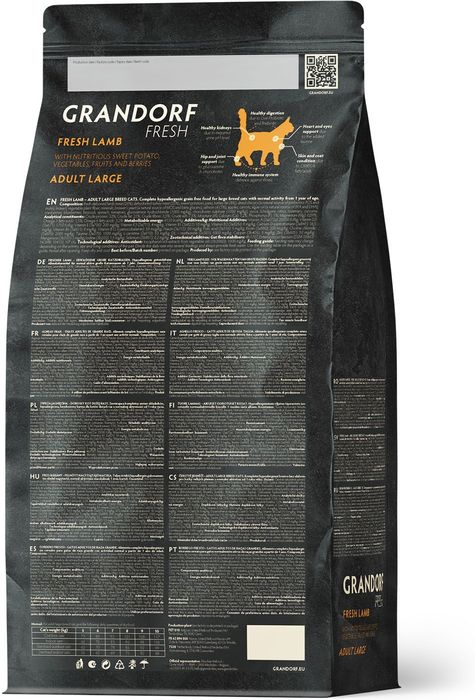 Grandorf Fresh корм для кошек крупных пород, беззерновой, с живыми пробиотиками, свежее мясо ягненка с бататом