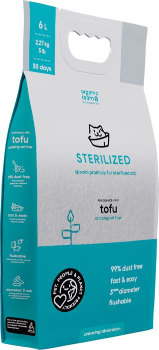Organic team Tofu комкующийся наполнитель для кошачьего туалета, для стерилизованных кошек