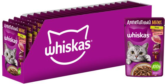 Whiskas влажный корм для кошек, аппетитный микс с уткой и печенью в мясном соусе