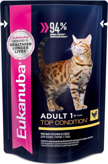 Eukanuba влажный корм для взрослых кошек всех пород, курица в соусе